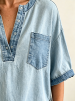 Women's V-Neck Denim Pullover Blouse