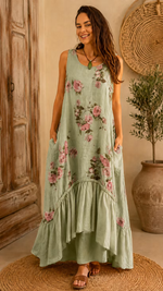 Women's High-Low Floral Tank Maxi Dress