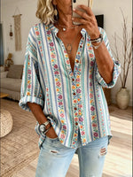 Women’s Colorful Floral Stripe Loose Shirt
