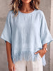 Vintage Elegant Cotton And Linen Patchwork Tassel Shirt Top