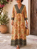 Retro Ethnic Pattern Art Print Casual V-neck Cotton Linen Maxi Dress