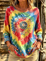Women's Tie-Dye Floral Daisy Print Blouse