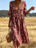 Women's Eyelet Cutout Botanical Midi Dress