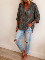 Women’s Notch Collar Leopard Print Loose Button Down Blouse