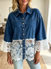 Women's Lace Hem Denim Shirt