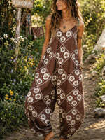 Women’s Daisy Diamond Print Spaghetti Strap Harem Loose Jumpsuit