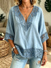 Women's V-Neck Lace Denim Top