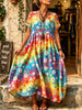 Women's Tie-Dye Daisy Peace Print Maxi Dress