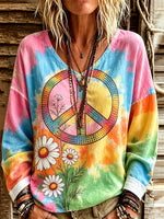 Women's Tie-Dye Peace Daisy Print Top