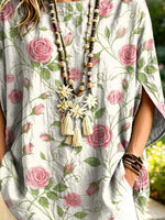Women's Floral Pattern Art Print Casual Short Sleeve Cotton Linen Shirt