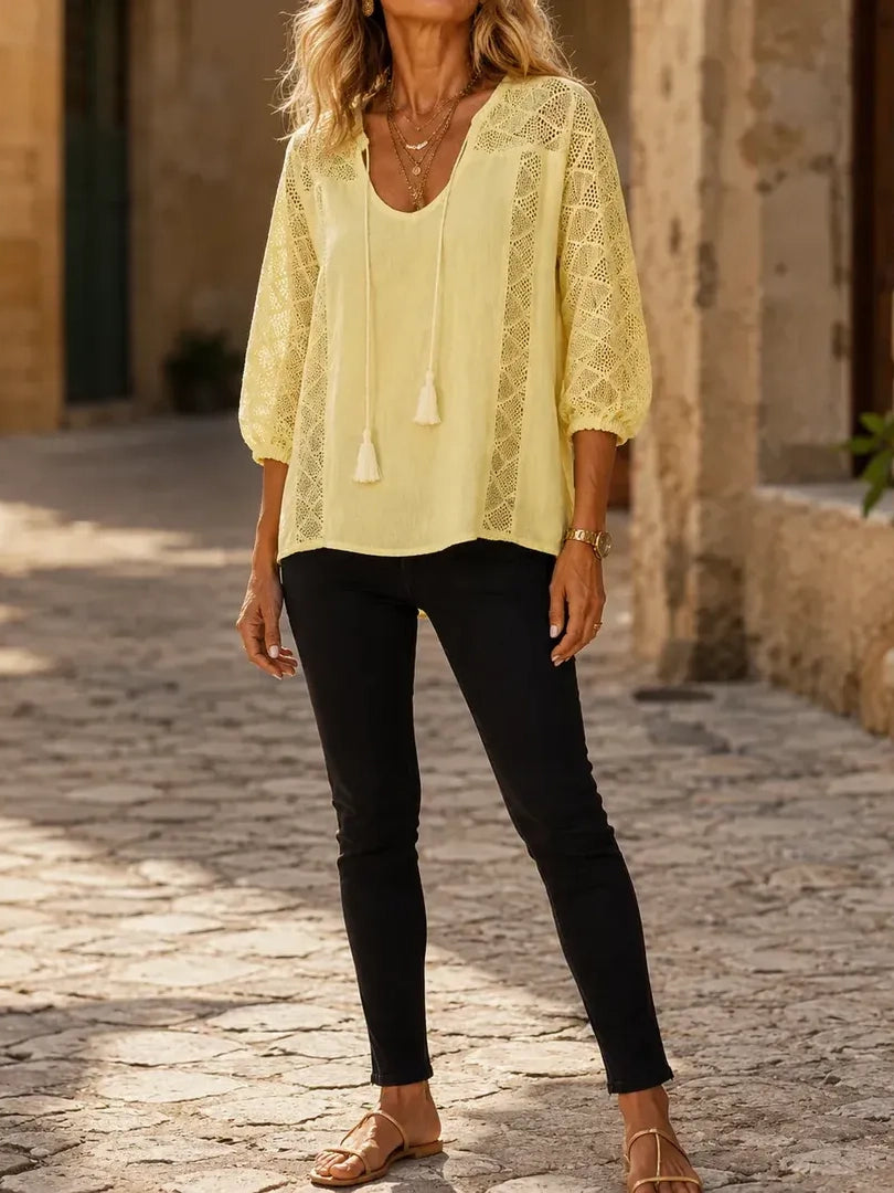 Women's Crochet Eyelet Tassel Blouse