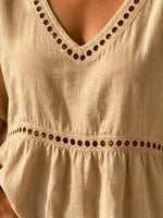 Women's Cutout Fringe Linen Blouse