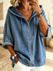 Retro Zip Hooded Art Casual Long Sleeve Denim Shirt