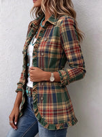 Women's Vintage Plaid Ruffle Lapel Casual Blazer Jacket