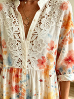 Women's Floral Crochet Lace Shirt Dress