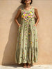 Women's Sleeveless Floral Embroidery Print Lace Trim Ruffle Hem Maxi Dress