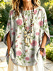 Women's Floral Pattern Art Print Casual Short Sleeve Cotton Linen Shirt