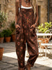 Vintage Floral Print Adjustable Strap Loose Harem Overalls