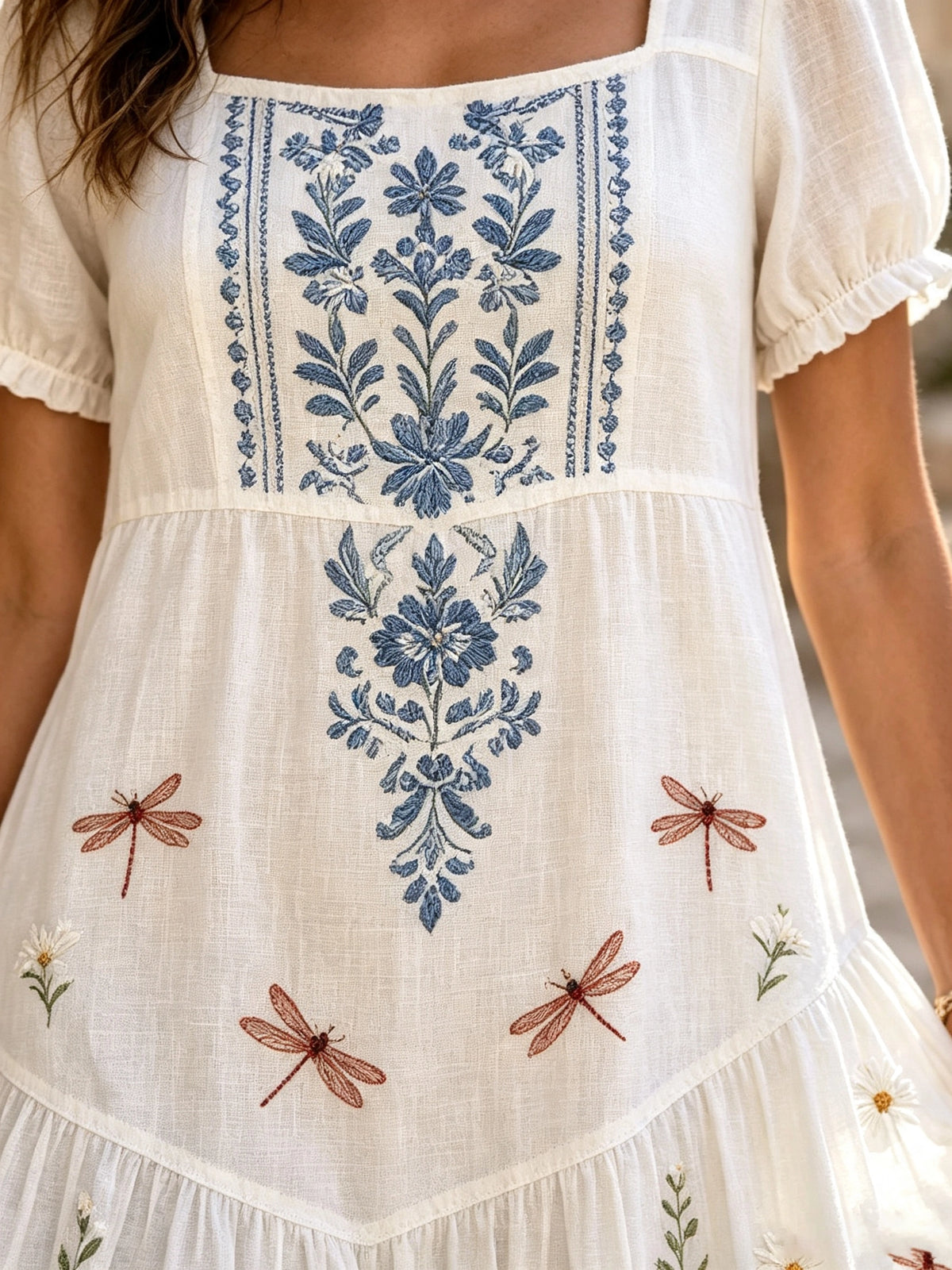 Women's Dragonfly Daisy Square-Neck Maxi Dress