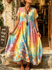 Women's Rainbow Tie-Dye Daisy Print Maxi Dress