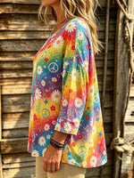 Women's Rainbow Daisy Peace Print Blouse