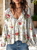 Women's Floral Pattern Art Print Ruffle Casual Long Sleeve Cotton Linen Shirt
