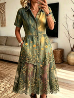 Women's Floral Lace Mesh Shirt Dress