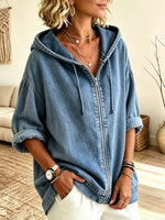 Retro Zip Hooded Art Casual Long Sleeve Denim Shirt