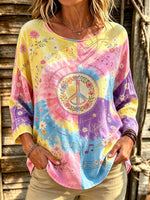 Women's Tie-Dye Peace Music Print Blouse