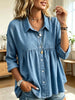 Women's Art Ruffle Button Casual Long Sleeve Lapel Cotton Linen Shirt