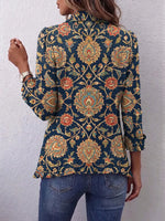 Retro Floral Art Pattern Print Ruffle Casual Stylish Cotton Lapel Coat