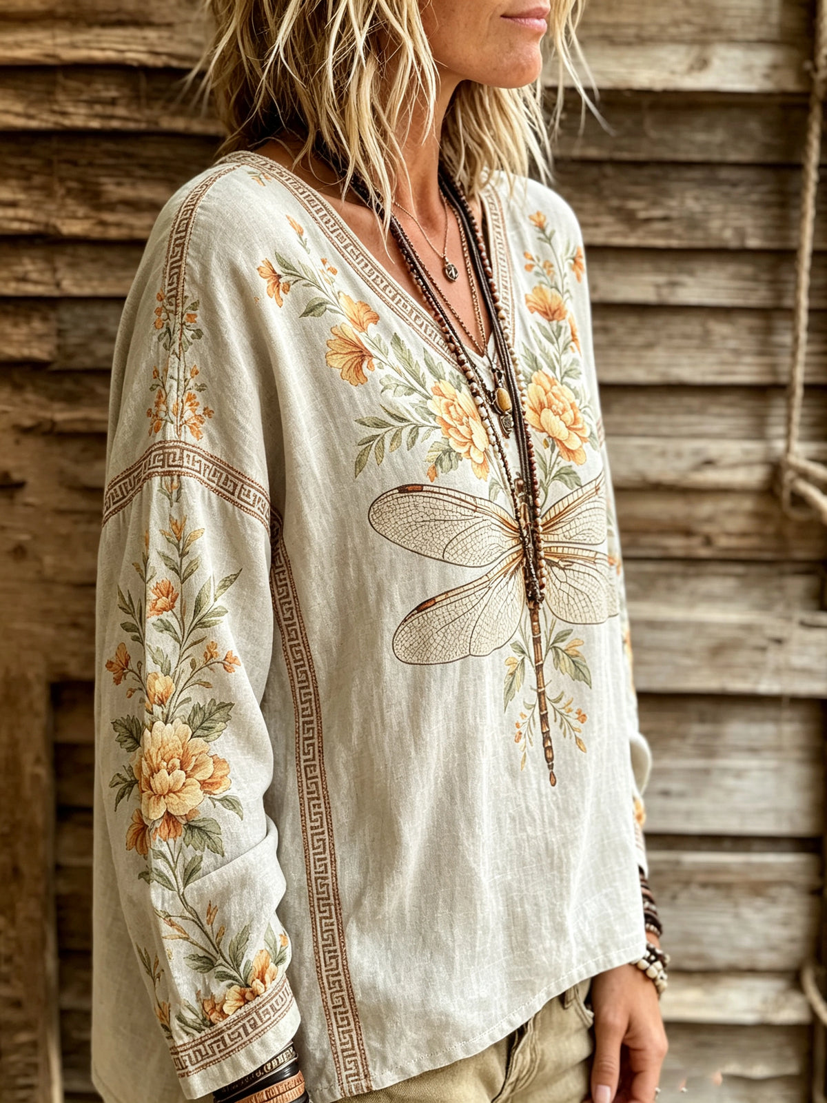 Women's Dragonfly Floral Print Top