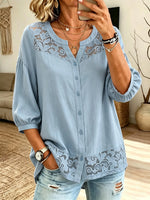 Women's Lace Inset Button-Down Blouse