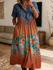 Women’s Denim Spliced Gradient Tropical Floral Midi Shirt Dress With Pockets