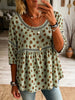 Retro Polka Dot Pattern Art Print Casual Hollow Short Sleeve Cotton Linen Shirt