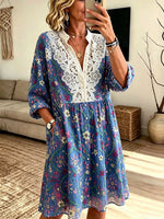 Women's Floral Crochet Lace Shirt Dress