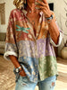 Women's Dragonfly Floral Patchwork Print Button-Down Shirt