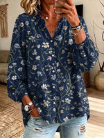 Retro Floral Pattern Art Print Casual Long Sleeve Cotton Linen Shirt