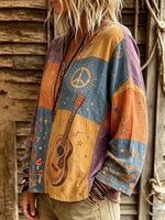 Women's Guitar Peace Patchwork Print Top