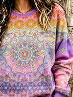 Women's Vintage Mandala Geometric All Over Print Gradient Crew Neck Long Sleeve Sweatshirt