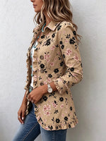 Women's Pastoral Cherry Blossom Floral Print Ruffle Lapel Casual Blazer Jacket