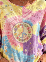 Women's Tie-Dye Peace Music Print Blouse