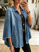 Women's Raw Hem Denim Poncho Jacket