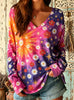 Women's Celestial Floral Print V-Neck Top