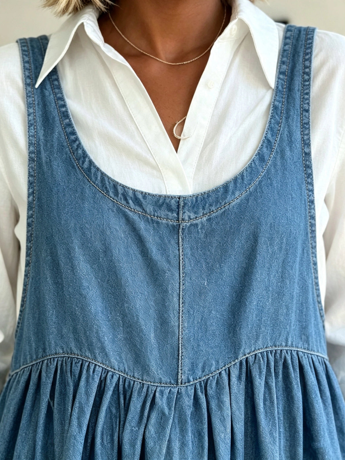 Women's Pocket Denim Overall Maxi Dress