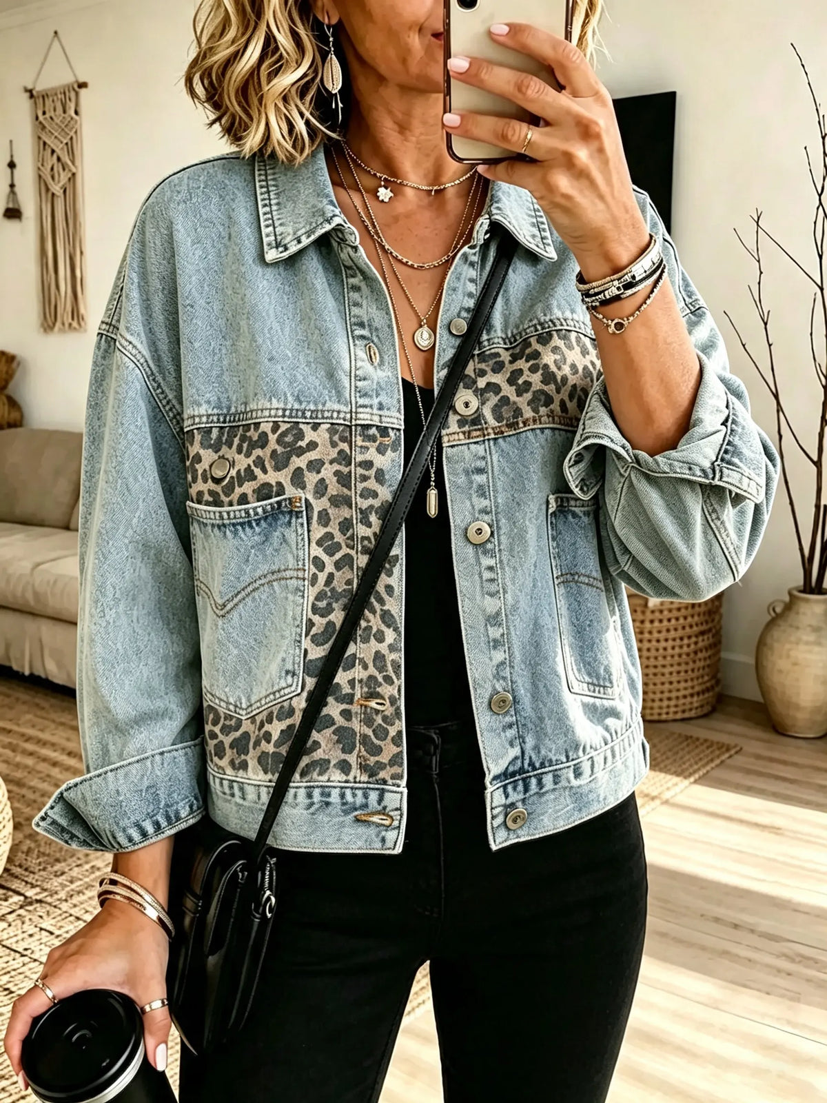 Women's Leopard Patch Denim Jacket