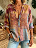 Women's Checkered Floral Patchwork Print Button-Down Shirt