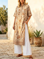 Retro Floral Pattern Art Print Casual Side Slits Stylish Cotton Linen Shirt