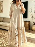 Women's Solid Hollow Out Art V-Neck Loose Maxi Dress