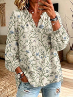 Retro Floral Pattern Art Print Casual Long Sleeve Cotton Linen Shirt